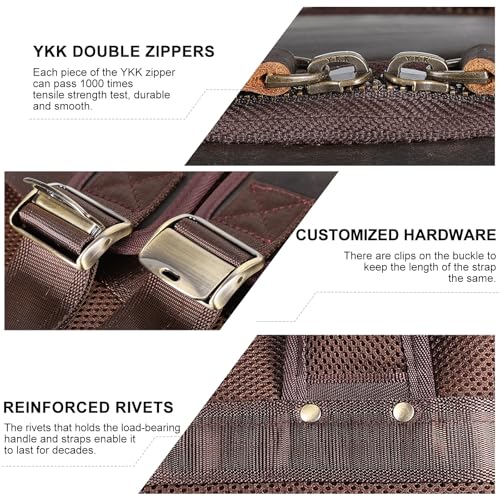 TIDING Full Grain Leather Laptop Backpack for Men, Vintage 15.6 Inch Computer Work Bag College Business Casual Daypack