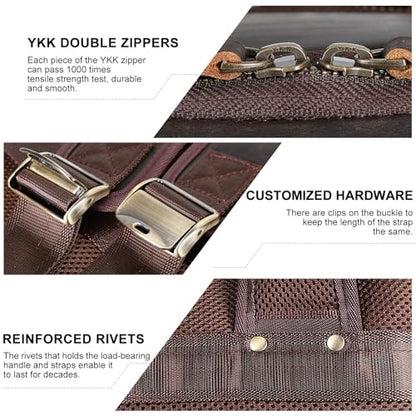 TIDING Full Grain Leather Laptop Backpack for Men, Vintage 15.6 Inch Computer Work Bag College Business Casual Daypack