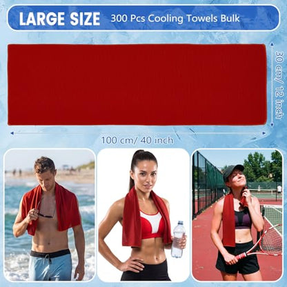 Hosuly 300 Pack Cooling Towels Bulk 40 x 12 Inch Large Chilly Breathable Sweat Sports Cold Towels Sublimation Microfiber Ice Neck Rag for Hot Weather Workout Gym Team Gift (Red) - color: Red