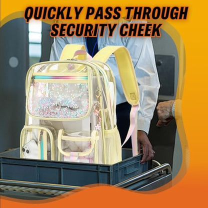 Clear Backpack for Girls Women, PVC Transparent School Backpacks See Through Bookbag for Stadium Sport Travel (Light Yellow) - color: Light Yellow