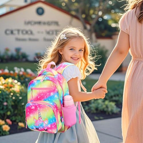 RHCPFOVR Kids Backpack for Girls - Girls Backpack 3-8 Ages Unicorn for Kids 15 Inch School Bookbag for Kindergarten Elementary School Bookbag for Girl 1st 2nd Grade - style: Rainbow Unicorn Flower