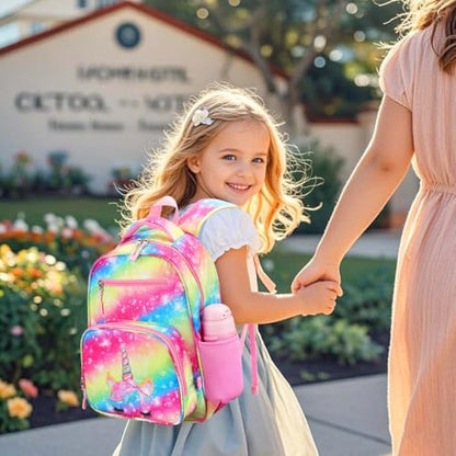 RHCPFOVR Kids Backpack for Girls - Girls Backpack 3-8 Ages Unicorn for Kids 15 Inch School Bookbag for Kindergarten Elementary School Bookbag for Girl 1st 2nd Grade - style: Rainbow Unicorn Flower