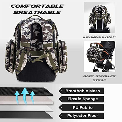 Dinictis Dad Diaper Bag, Mens Diaper Bag Backpack with Diaper Changing Mat, Military Diaper Backpack with Molle Webbing, Waterproof Pouch, Baby Wipes pocket, Insulated Bottle Pockets- Camo - color: Camo