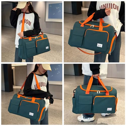 Small Gym Bag for Women, Travel Duffle Bag Carry On Weekender Bag with Shoe Compartment - color: 36#Green Orange, style: Gym Bag&toiletry Bag