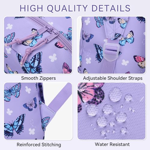 VASCHY School Backpacks, Lightweight Bookbag Schoolbag for Kid Girls Casual Basic Simple Daypack for Teen Girls Butterfly - color: Lavender Butterflies