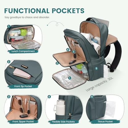 GOLF SUPAGS Lunch Backpack 16 Inch Laptop Backpack with Insulated Cooler Lunch Box Food Bag for College Work Camping Picnics (Atrovirens) - color: Atrovirens