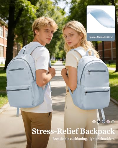 Lightweight School Backpack for Women Men, Multi Pocket Backpack for College Students, Waterproof Middle School Bags, Simple Bookbag for Teens Girls Boys, Blue - color: Blue