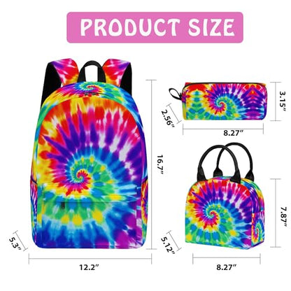 3PCS Backpack for Boys Girls, Kids Tiedye Back to School Backpack Sets with Lunch Bag Pencil Case, 17 Inch Lightweight Bookpack 3 in 1 Set for Teens Elementary Middle High School Students - color: Tiedye