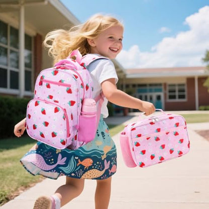 RHCPFOVR Kids Backpack for Girls - Girls Backpack 3-8 Ages Strawberry for Kids 15 Inch School Bookbag for Kindergarten Elementary School Bookbag for Girl 1st 2nd Grade - style: Pink Strawberry