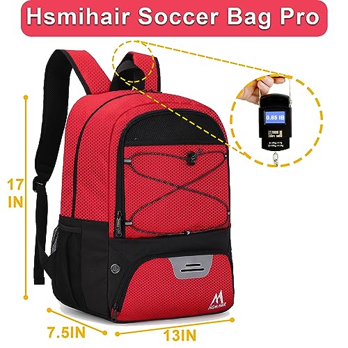 Hsmihair Soccer Bag-Soccer Backpack&Backpack for & Football Volleyball & Basketball,with Ball Compartment and Separate Cleat - color: Red