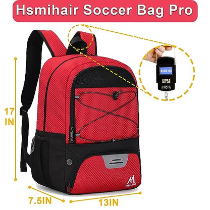 Hsmihair Soccer Bag-Soccer Backpack&Backpack for & Football Volleyball & Basketball,with Ball Compartment and Separate Cleat - color: Red