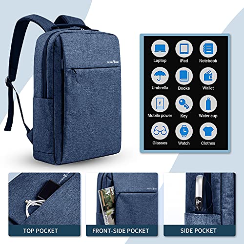 Laptop Backpack, Business Slim Durable 17 Inch Laptops Travel Backpacks with USB Charging Port, Backpacks Bookbag Computer Work Bag Gifts for Men Women Fits Notebook (Blue)