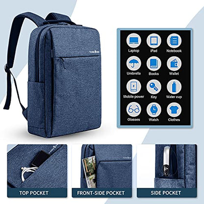 Laptop Backpack, Business Slim Durable 17 Inch Laptops Travel Backpacks with USB Charging Port, Backpacks Bookbag Computer Work Bag Gifts for Men Women Fits Notebook (Blue)