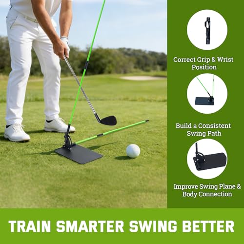WodGod Golf Swing Correction Training Kit – Grip Alignment Trainer, Telescopic Swing Direction Indicator, Wrist & Arm Strap, Foldable Metal Angle Corrector & Dual Folding Alignment Sticks