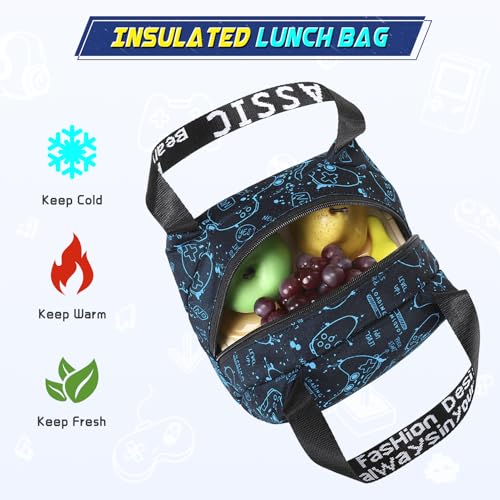 Scothen Boys Backpack, Cool Luminous Gamer School Backpacks for Boys with 14oz Insulated Water Bottle Lunch Bag Pencil Case, Kids Backpack Book Bags for Kindergarten Elementary Middle School - color: Blue Pattern