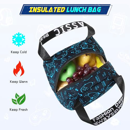 Scothen Boys Backpack, Cool Luminous Gamer School Backpacks for Boys with 14oz Insulated Water Bottle Lunch Bag Pencil Case, Kids Backpack Book Bags for Kindergarten Elementary Middle School - color: Blue Pattern