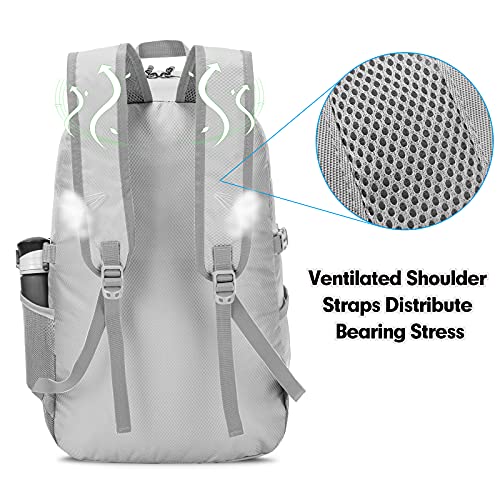 ZOMAKE Lightweight Packable Backpack, 35L Light Foldable Hiking Backpacks Water Resistant Collapsible Daypack for Travel(Sliver Grey) - color: Sliver Grey