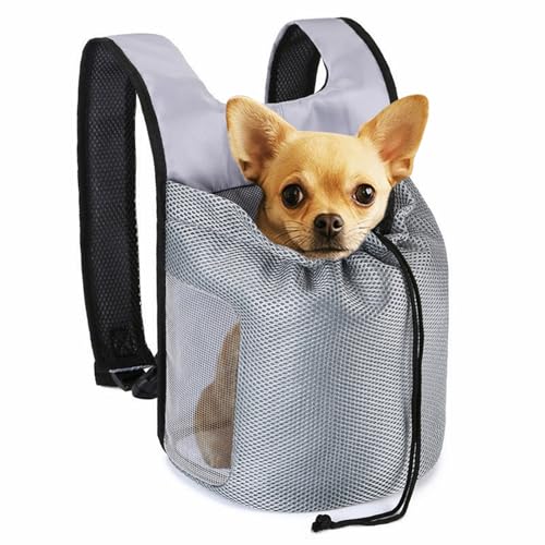 Dog Front Carrier Backpack,Ventilated Mesh Puppy Back Pack with Safety Belt,Adjustable Breathable Pet Carrier for Small Dogs Cats,Lightweight Doggy Backpack for Hiking Cycling Outdoor - color: Gray