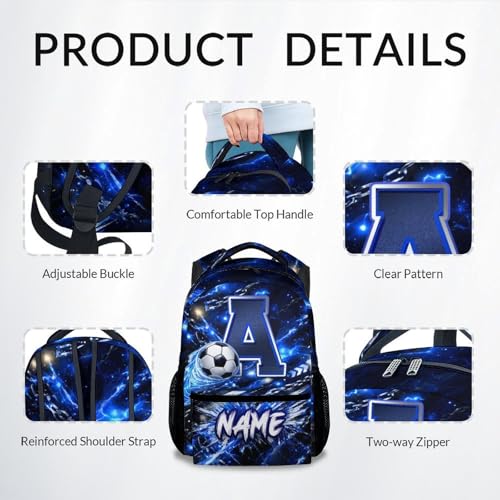 COZYAURA Backpack for Boys - Personalized Soccer Backpack with Initial Name - 17 Inch Kids School Bookbag - Lightweight Sports School Bag for Elementary Kindergarten - color: Blue