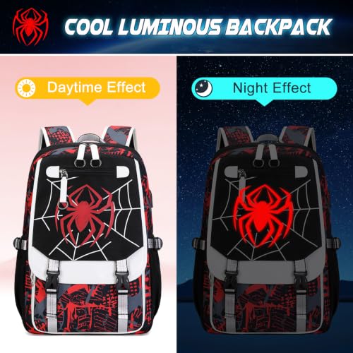 Bevalsa Backpack for Boys, Cool Luminous Boys Backpack with Sling Bag, Lunch Box & Pen Case, School Bags for Kids Children Teens Elementary Middle Schools, Bookbag Glow In The Dark (Spider) - color: Spider