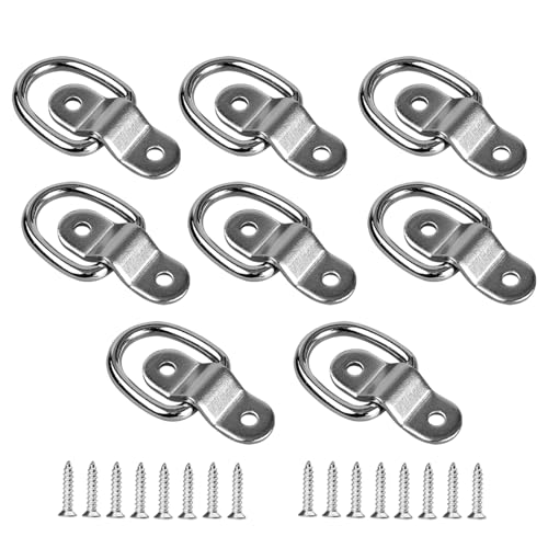 KVAEY 8 PCS D-Ring Tie Down Anchors Hooks, Heavy Duty Lashing Ring Surface Mount Anchor Point, D-Ring Anchor for Trailer Truck Hauling Cargo Load RV Camper, Car Accessories (Silver)