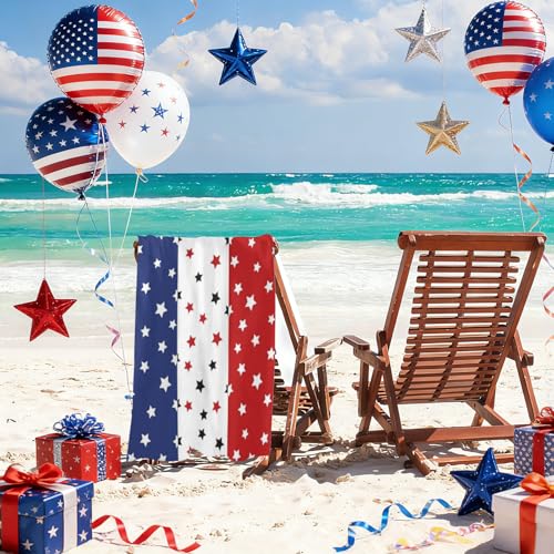 4th of July Stars Patriotic Beach Towel, Independence Day Gift Quick Dry Sand Free Absorbent Bath Towel, Memorial Day Microfiber Lightweight Towel Pool Travel Camping Gym Swim 30x60 Inch/ 77X153cm - color: Red Blue Stars Stripe