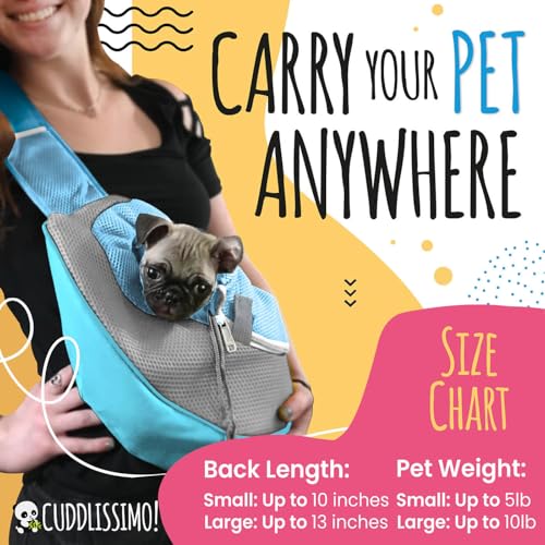 Cuddlissimo! Pet Sling Carrier - Small Dog Puppy Cat Carrying Bag Purse Pouch - For Pooch Doggy Doggie Yorkie Chihuahua Baby Papoose Bjorn - Travel Front Backpack Chest Body Holder Pack To Wear (Blue) - color: Baby Blue