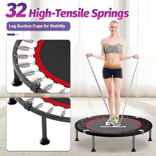 K KENSONE 40" Mini Flodable Spring Rebounder Trampoline for Adults, Small Exercise Trampoline for Indoor Workout and Fitness, Purple Resistance Band Included, Max Load 330 LBS - size: 40"(Gray Resistance Band), style: Without Bar
