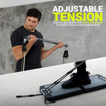 EVO Gym - Portable Home Gym Strength Training Equipment, At Home Gym | All in One Gym - Resistance Bands, Base Holds Gym Bar & Handles for Travel | Portable Gym & Home Exercise Equipment - style: Advanced - 8 Bands (220 Pounds)