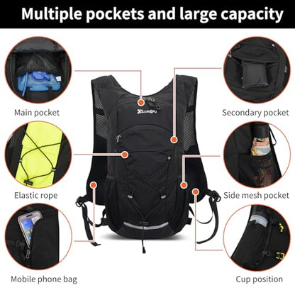 15L Small Hiking Backpack Lightweight Hydration Backpack for Men Women, Warterproof Hiking Daypack for Travel Cycling - color: Black