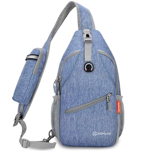 ZOMAKE Sling Bag,Small Crossbody Sling Backpack,Water Resistant Shoulder Daypack for Travel,Anti Thief Chest Bag for Hiking(Light Blue) - color: Light Blue