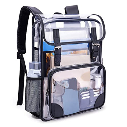 mommore Clear Backpack Heavy Duty Large Clear Bookbag for School Transparent PVC Stadium Approved See Through Back Pack - color: Black, style: Clear Backpack