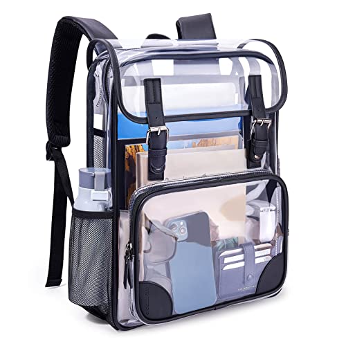 mommore Clear Backpack Heavy Duty Large Clear Bookbag for School Transparent PVC Stadium Approved See Through Back Pack - color: Black, style: Clear Backpack