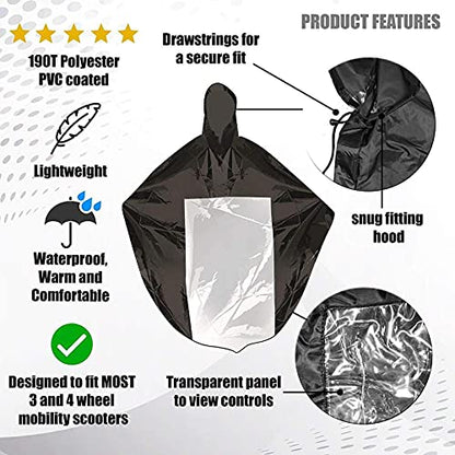 Mobility Scooter Rain Cover Waterproof Material Protect You and Your Scooter from Rain Snow Sleet and Sun