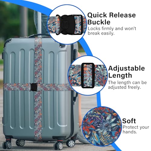 Luggage Straps for Suitcases, Travel Adjustable Belt with Quick Release Buckle, Heavy Duty Nylon Bag Packing Strap, Unique Bright Identifiers Business Travel Accessories (2 Pack) - Blue Flowers - color: Deep Blue