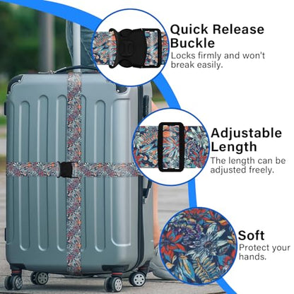 Luggage Straps for Suitcases, Travel Adjustable Belt with Quick Release Buckle, Heavy Duty Nylon Bag Packing Strap, Unique Bright Identifiers Business Travel Accessories (2 Pack) - Blue Flowers - color: Deep Blue