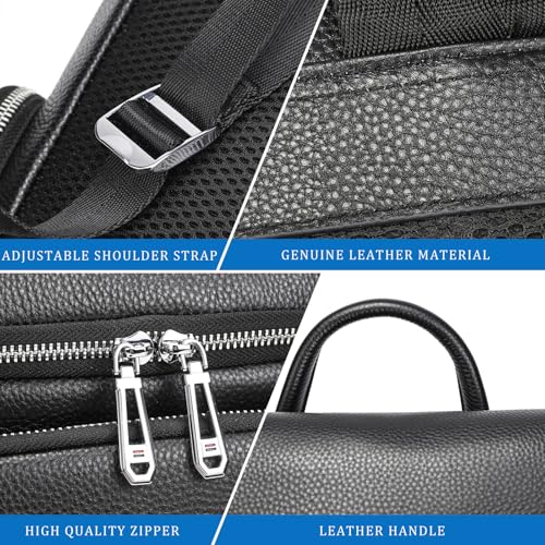 Laptop Leather Travel Backpack For Men Carry On Back Pack For Business Work computer Backpacks Fit 15.6" Laptop - color: Bb-71 Black