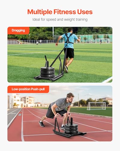 VEVOR Football Sleds and Chutes, Weight Sled, Football Training Pull Push Running Sled, Fitness Workout Sled Push Gym Equipment, Adjustable Height Handle, Compatible 1/2 in Weight Plates - style: Push Pull-BK