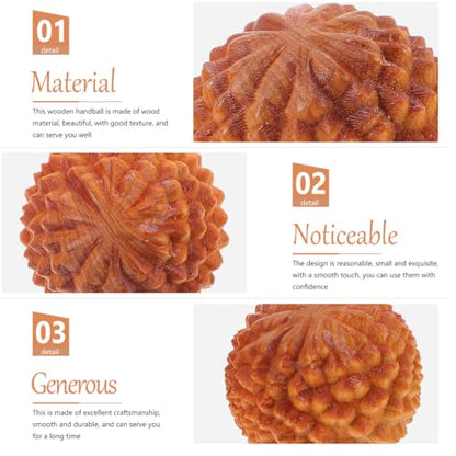 SOIMISS 2 Pieces Durian Shaped Wood Hand Massage Balls Mini Rolling Massagers Baoding Style Fitness Supplies Stress Relief Muscle Relaxation Acupoint Stimulators Roller Light Yellow Length 1.57 Inch