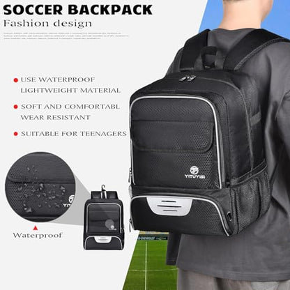 Youth Soccer Bag, Soccer Backpack with Ball Holder, Basketball Volleyball Football Handball Sports Backpack with Ball Compartment - color: Black