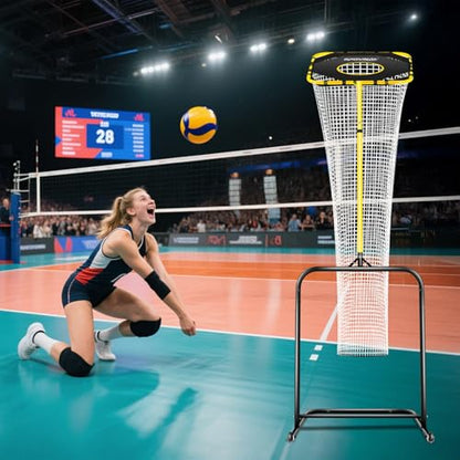 Volleyball Setter Training Net, Volleyball Training Equipment with 5 Adjustable Heights (4.6-10 FT), Serve Trainer Equipment with 7 Angles for Serving, Spiking & Setting Drills