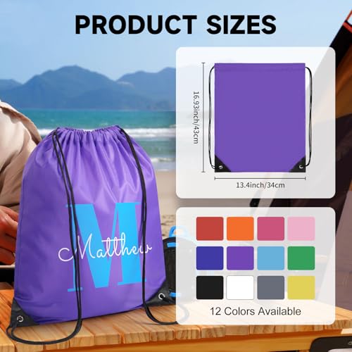 Custom Drawstring Bags With Logo, 2 Pcs Personalized Drawstring Backpacks Bulk String Bag for Travelling, Gym and for Everyday Use - color: Sky Blue