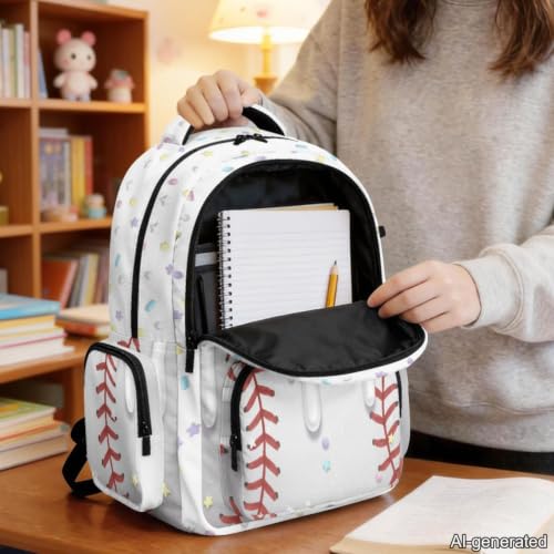 Suobstales Baseball Ice Cream Drip Print School Bags for Kids Girls Boys Elementary Middle School Students Backpack Children Bookbags Casual Large Capacity Travel Daypack (17 Inches) - color: Baseball Ice Cream Drip 6