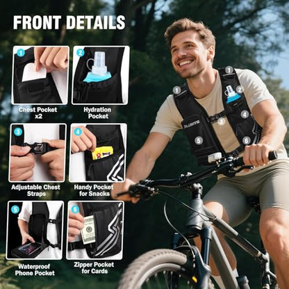 Running Vest for Women Men, Running Hydration Vest with 500ml Soft Flask & Touch-Screen Phone Pocket, Reflective Lightweight Hydration Backpack for Hiking with Adjustable Chest Waist Straps - size: Extra-Large (Chest 45"-55")