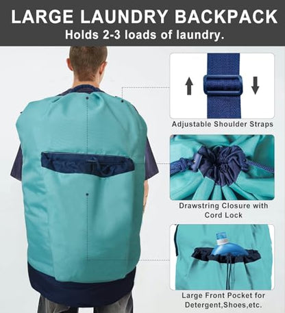 VividPaw Laundry Bag Extra Large Heavy Duty, Laundry Backpack for College students, Travel Laundry Bags with Adjustable Strap, Dirty Clothes Hamper, College Dorm Room Essentials (Blue) - color: Blue