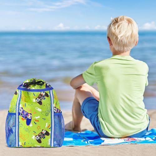 WAWSAM Drawstring Backpack for Kids, Game Kids Drawstring Gym Bag for Boys, Waterproof Swim Bag for Beach String Cinch Backpack with Two Mesh Water Bottle Pocket - color: Game