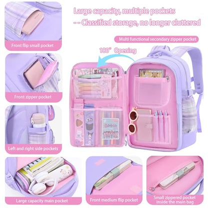 NSEQB Girls Backpack,Kids School Backpack With Lunch Box Pencil Case Set,Cute Childrens Schoolbag For Girls - color: Black-3PCS