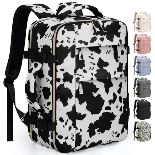 Pritent Travel Backpack for Women Man, Waterproof Personal Item Travel Bag Airline Approved Laptop Backpack Bookbag Weekender bags for Business,Travel, Work Fits 15.6 inch Laptop(Medium,Cowprint) - color: Cowprint, size: 15.6 Inch