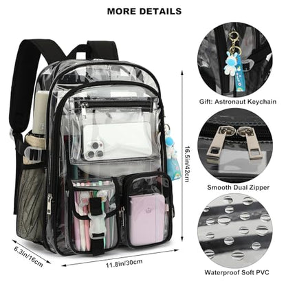 Clear Backpack Heavy Duty Transparent Backpacks Stadium Approved for School Work Sport Travel (Black) - color: Black