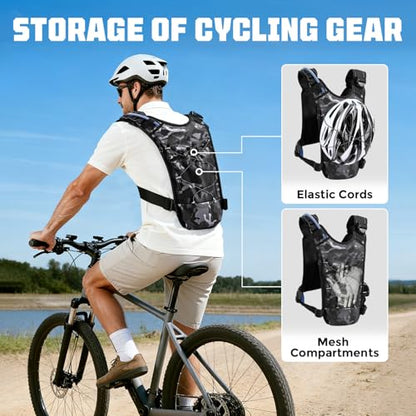 Running Hydration Vest with 2L Water Bladder， Lightweight Adjustable Hydration EDC Chest Pack for Men and Women, Water Backpack for Hiking, Cycling - color: Camo